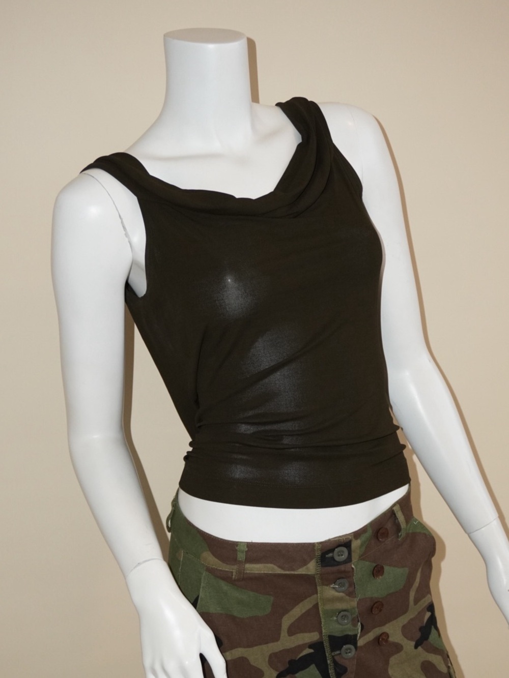 Calvin Klein Olive Green Off The Shoulder Cowl Knit Blouse - Size 12